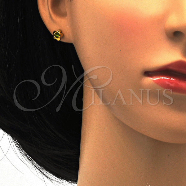 Stainless Steel Ring — Stud Earring Flower Design with Dark Peridot Crystal — alternate product view — SKU 114149 | Acero Inoxidable anillo — Stud Earring flor diseño with Dark Peridot cristal — SKU 114149