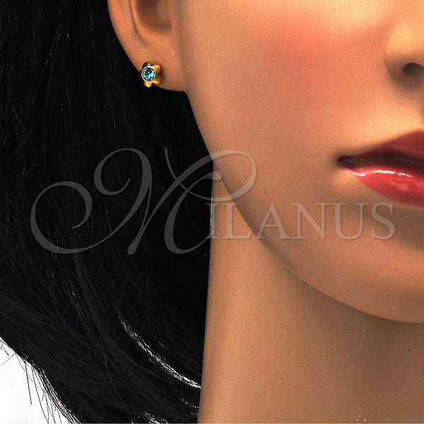 Stainless Steel Ring — Stud Earring Flower Design with Aqua Blue Crystal — alternate product view — SKU 114150 | Acero Inoxidable anillo — Stud Earring flor diseño with Aqua Blue cristal — SKU 114150