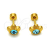 Stainless Steel Stud Earring, Flower Design, with Aqua Blue Crystal, Polished, Golden Finish, 02.271.0019.7