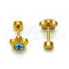 Stainless Steel Stud Earring, Flower Design, with Aqua Blue Crystal, Polished, Golden Finish, 02.271.0019.7