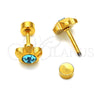 Stainless Steel Stud Earring, Flower Design, with Aqua Blue Crystal, Polished, Golden Finish, 02.271.0019.7
