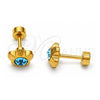 Stainless Steel Stud Earring, Flower Design, with Aqua Blue Crystal, Polished, Golden Finish, 02.271.0019.7