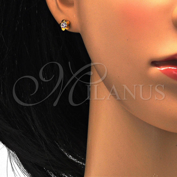 Stainless Steel Ring — Stud Earring Flower Design with Rose Crystal Polished — alternate product view — SKU 114151 | Acero Inoxidable anillo — Stud Earring flor diseño with Rose cristal pulido — SKU 114151