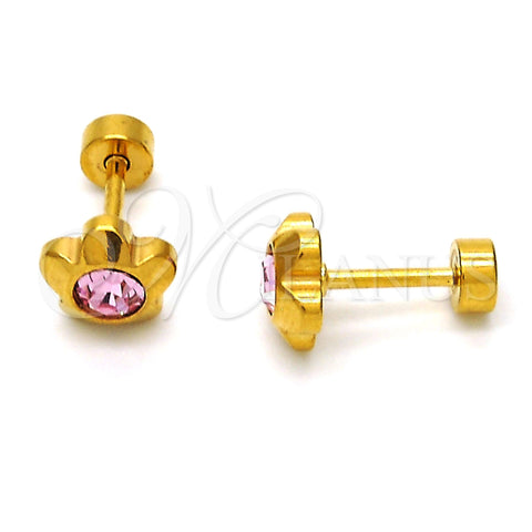 Stainless Steel Stud Earring, Flower Design, with Rose Crystal, Polished, Golden Finish, 02.271.0019.8