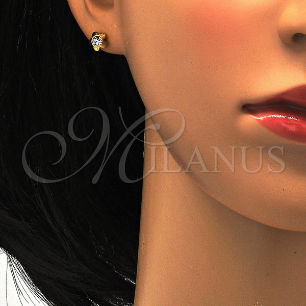 Stainless Steel Ring — Stud Earring Flower Design with White Crystal Polished — alternate product view — SKU 114152 | Acero Inoxidable anillo — Stud Earring flor diseño with cristal blanco pulido — SKU 114152