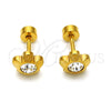 Stainless Steel Stud Earring, Flower Design, with White Crystal, Polished, Golden Finish, 02.271.0019.9