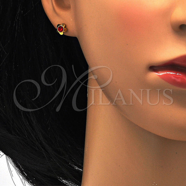 Stainless Steel Ring — Stud Earring Flower Design with Garnet Crystal Polished — alternate product view — SKU 114153 | Acero Inoxidable anillo — Stud Earring flor diseño with Garnet cristal pulido — SKU 114153