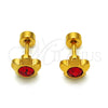 Stainless Steel Stud Earring, Flower Design, with Garnet Crystal, Polished, Golden Finish, 02.271.0019.10