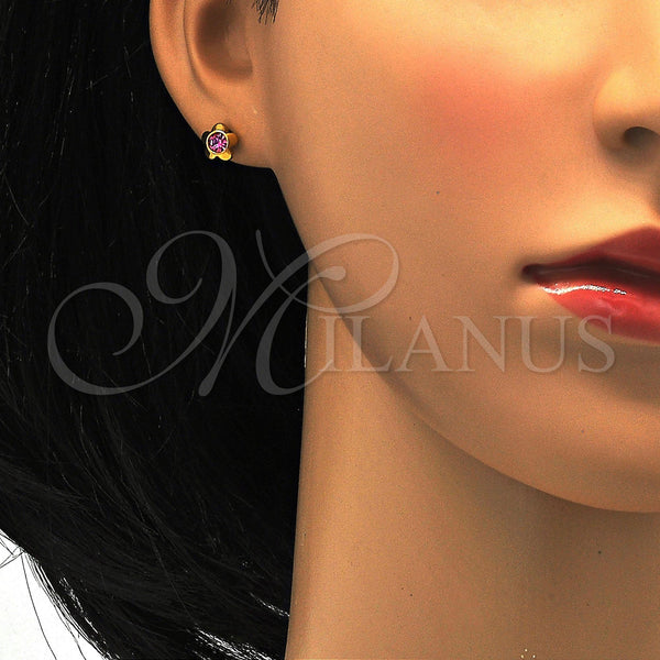 Stainless Steel Ring — Stud Earring Flower Design with Pink Crystal Polished — alternate product view — SKU 114154 | Acero Inoxidable anillo — Stud Earring flor diseño with Pink cristal pulido — SKU 114154