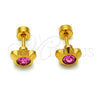 Stainless Steel Stud Earring, Flower Design, with Pink Crystal, Polished, Golden Finish, 02.271.0019.11