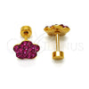 Stainless Steel Stud Earring, Flower Design, with Ruby Crystal, Polished, Golden Finish, 02.271.0020