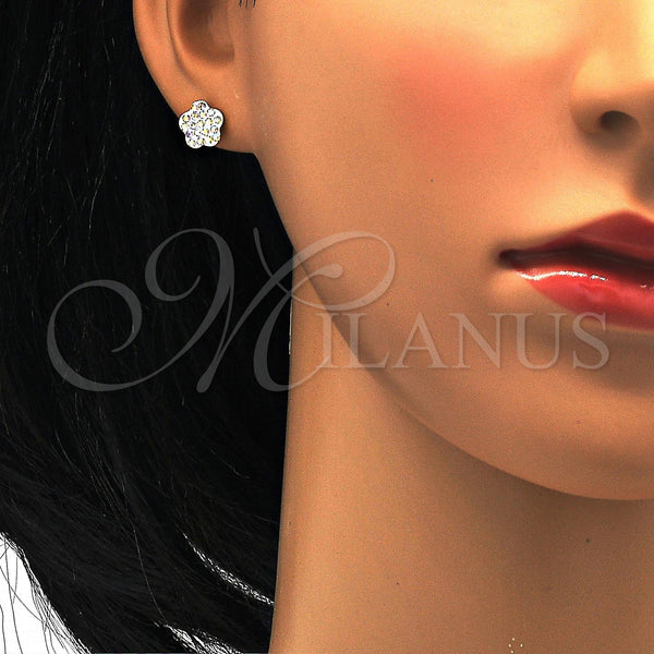Stainless Steel Ring — Stud Earring Flower Design with Aurore Boreale Crystal — alternate product view — SKU 114156 | Acero Inoxidable anillo — Stud Earring flor diseño with Aurore Boreale cristal — SKU 114156