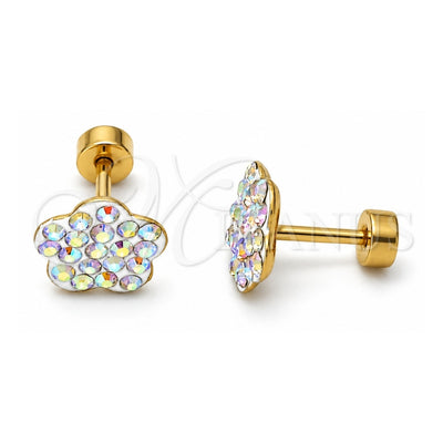 Stainless Steel Stud Earring, Flower Design, with Aurore Boreale Crystal, Polished, Golden Finish, 02.271.0020.1