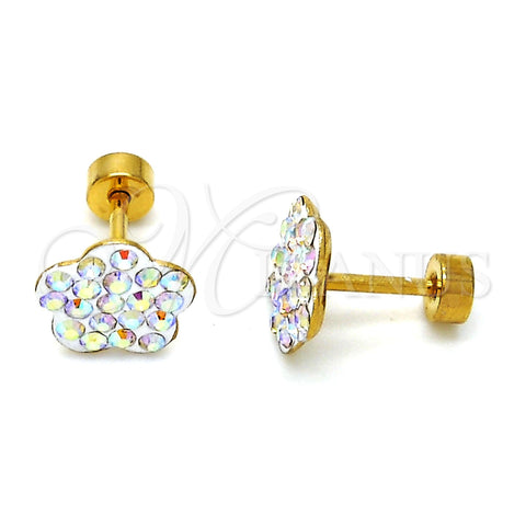 Stainless Steel Stud Earring, Flower Design, with Aurore Boreale Crystal, Polished, Golden Finish, 02.271.0020.1