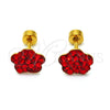 Stainless Steel Stud Earring, Flower Design, with Garnet Crystal, Polished, Golden Finish, 02.271.0020.3