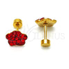 Stainless Steel Stud Earring, Flower Design, with Garnet Crystal, Polished, Golden Finish, 02.271.0020.3