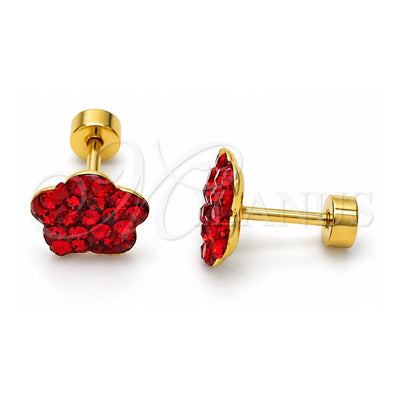 Stainless Steel Stud Earring, Flower Design, with Garnet Crystal, Polished, Golden Finish, 02.271.0020.3