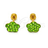 Stainless Steel Stud Earring, Flower Design, with Light Green Crystal, Polished, Golden Finish, 02.271.0020.4
