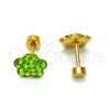 Stainless Steel Stud Earring, Flower Design, with Light Green Crystal, Polished, Golden Finish, 02.271.0020.4