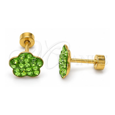 Stainless Steel Stud Earring, Flower Design, with Light Green Crystal, Polished, Golden Finish, 02.271.0020.4