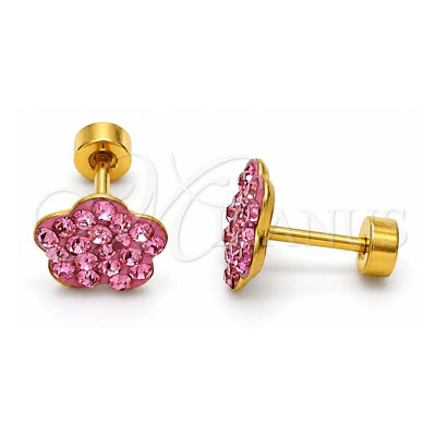 Stainless Steel Stud Earring, Flower Design, with Rose Crystal, Polished, Golden Finish, 02.271.0020.5