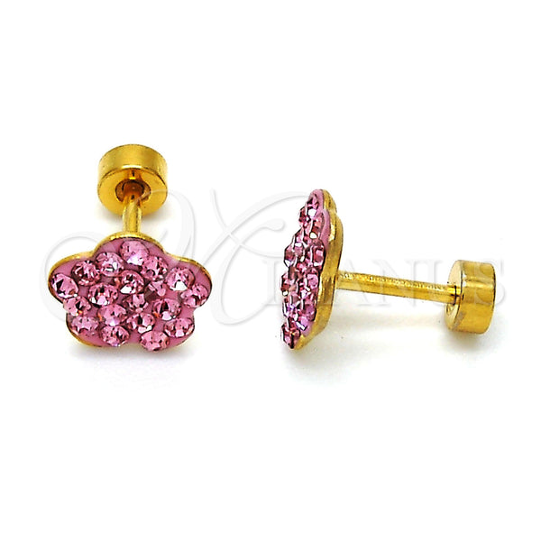 Stainless Steel Ring — Stud Earring Flower Design with Rose Crystal Polished — main product view — SKU 114160 | Acero Inoxidable anillo — Stud Earring flor diseño with Rose cristal pulido — SKU 114160
