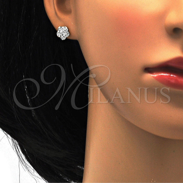 Stainless Steel Ring — Stud Earring Flower Design with White Crystal Polished — alternate product view — SKU 114161 | Acero Inoxidable anillo — Stud Earring flor diseño with cristal blanco pulido — SKU 114161