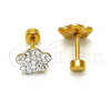 Stainless Steel Stud Earring, Flower Design, with White Crystal, Polished, Golden Finish, 02.271.0020.6