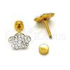 Stainless Steel Stud Earring, Flower Design, with White Crystal, Polished, Golden Finish, 02.271.0020.6