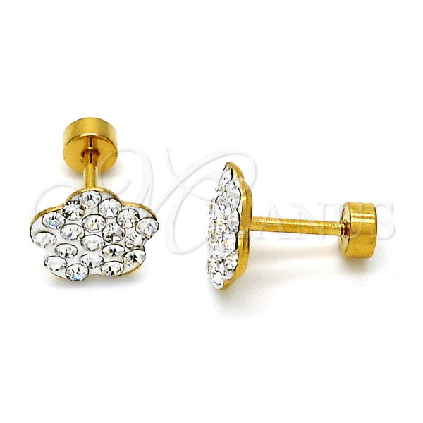 Stainless Steel Ring — Stud Earring Flower Design with White Crystal Polished — main product view — SKU 114161 | Acero Inoxidable anillo — Stud Earring flor diseño with cristal blanco pulido — SKU 114161