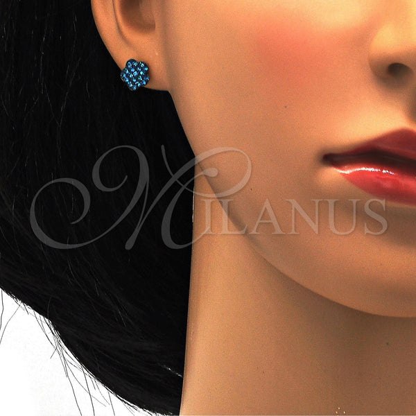 Stainless Steel Ring — Stud Earring Flower Design with Blue Topaz Crystal — alternate product view — SKU 114162 | Acero Inoxidable anillo — Stud Earring flor diseño with Blue Topaz cristal — SKU 114162