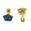 Stainless Steel Stud Earring, Flower Design, with Blue Topaz Crystal, Polished, Golden Finish, 02.271.0020.7