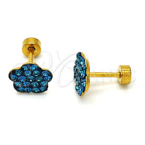 Stainless Steel Ring — Stud Earring Flower Design with Blue Topaz Crystal — main product view — SKU 114162 | Acero Inoxidable anillo — Stud Earring flor diseño with Blue Topaz cristal — SKU 114162