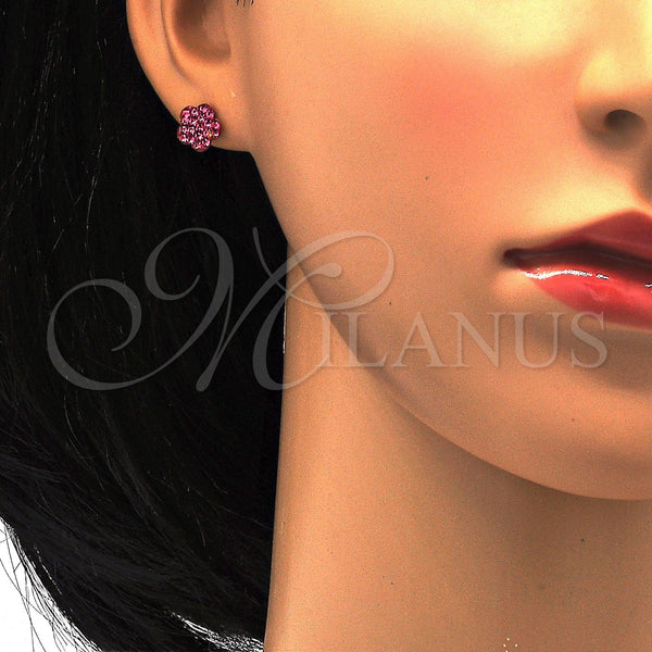 Stainless Steel Ring — Stud Earring Flower Design with Pink Crystal Polished — alternate product view — SKU 114163 | Acero Inoxidable anillo — Stud Earring flor diseño with Pink cristal pulido — SKU 114163