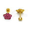 Stainless Steel Stud Earring, Flower Design, with Pink Crystal, Polished, Golden Finish, 02.271.0020.8
