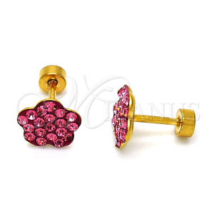 Stainless Steel Ring — Stud Earring Flower Design with Pink Crystal Polished — main product view — SKU 114163 | Acero Inoxidable anillo — Stud Earring flor diseño with Pink cristal pulido — SKU 114163