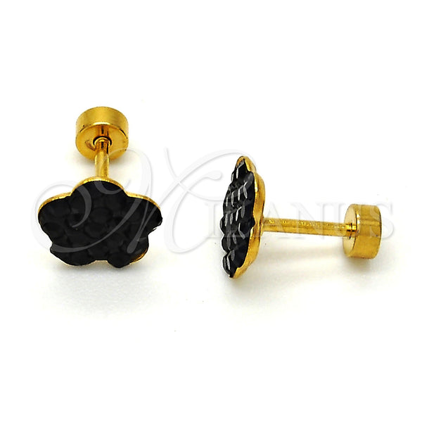 Stainless Steel Ring — Stud Earring Flower Design with Black Crystal Polished — main product view — SKU 114164 | Acero Inoxidable anillo — Stud Earring flor diseño with negro cristal pulido — SKU 114164