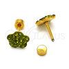 Stainless Steel Stud Earring, Flower Design, with Dark Peridot Crystal, Polished, Golden Finish, 02.271.0020.10