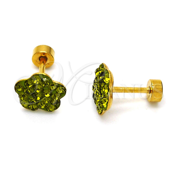 Stainless Steel Ring — Stud Earring Flower Design with Dark Peridot Crystal — main product view — SKU 114165 | Acero Inoxidable anillo — Stud Earring flor diseño with Dark Peridot cristal — SKU 114165