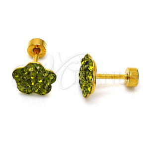 Stainless Steel Ring — Stud Earring Flower Design with Dark Peridot Crystal — main product view — SKU 114165 | Acero Inoxidable anillo — Stud Earring flor diseño with Dark Peridot cristal — SKU 114165