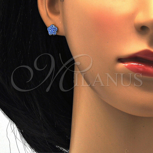 Stainless Steel Ring — Stud Earring Flower Design with Tanzanite Crystal Polished — alternate product view — SKU 114166 | Acero Inoxidable anillo — Stud Earring flor diseño with Tanzanite cristal pulido — SKU 114166