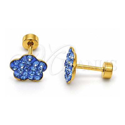 Stainless Steel Stud Earring, Flower Design, with Tanzanite Crystal, Polished, Golden Finish, 02.271.0020.11