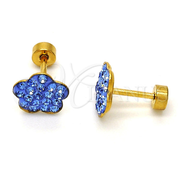 Stainless Steel Stud Earring, Flower Design, with Tanzanite Crystal, Polished, Golden Finish, 02.271.0020.11