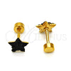 Stainless Steel Stud Earring, Star Design, with Black Crystal, Polished, Golden Finish, 02.271.0021