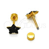Stainless Steel Stud Earring, Star Design, with Black Crystal, Polished, Golden Finish, 02.271.0021