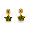 Stainless Steel Stud Earring, Star Design, with Dark Peridot Crystal, Polished, Golden Finish, 02.271.0021.4