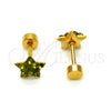 Stainless Steel Stud Earring, Star Design, with Dark Peridot Crystal, Polished, Golden Finish, 02.271.0021.4
