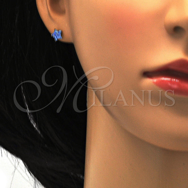 Stainless Steel Ring — Stud Earring Star Design with Tanzanite Crystal Polished — alternate product view — SKU 114172 | Acero Inoxidable anillo — Stud Earring estrella diseño with Tanzanite cristal pulido — SKU 114172