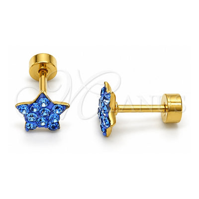 Stainless Steel Stud Earring, Star Design, with Tanzanite Crystal, Polished, Golden Finish, 02.271.0021.5