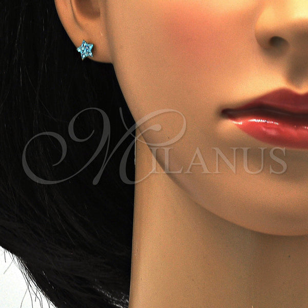 Stainless Steel Ring — Stud Earring Star Design with Aqua Blue Crystal — alternate product view — SKU 114175 | Acero Inoxidable anillo — Stud Earring estrella diseño with Aqua Blue cristal — SKU 114175